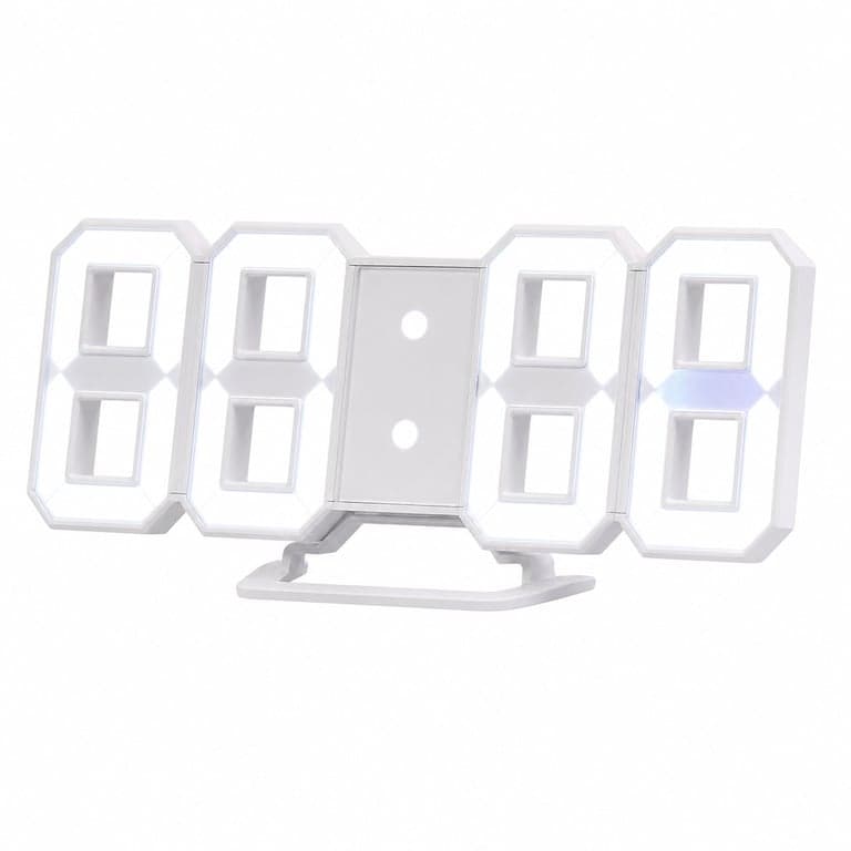 Ceas digital de perete și de masă cu LED Lunartec — defect, funcționează parțial: una dintre segmentele LED ale cifrei din extrema dreaptă pâlpâie (stare: vezi a 2-a fotografie)