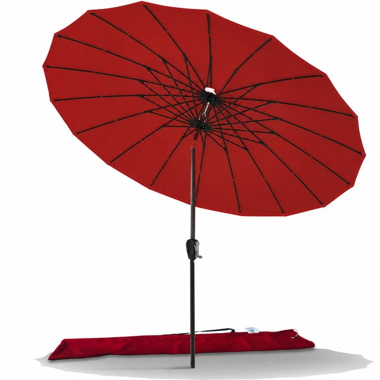 Umbrelă de soare VOUNOT Shanghai, diametru 270 cm, roșie, rabatabilă, protecție UV, cu manivelă — ruptă în partea de sus, fără suport (stare: vezi imaginea 2)