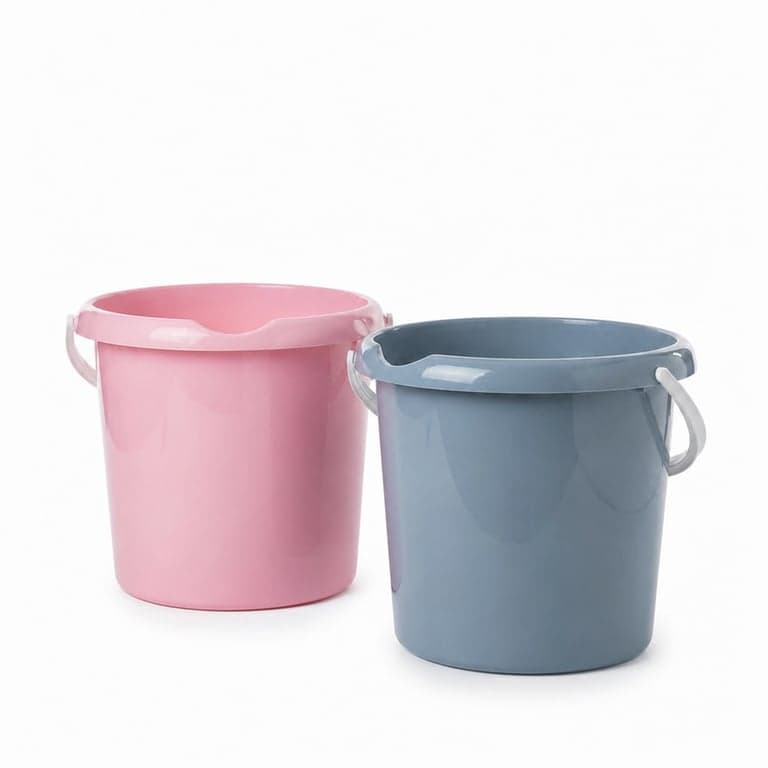 Set 2 găleți de curățenie din plastic 2friends, 5 litri, cu cioc de turnare și scală de măsurare, din material sigur pentru alimente, roz, mentă, albastru, fabricat în UE