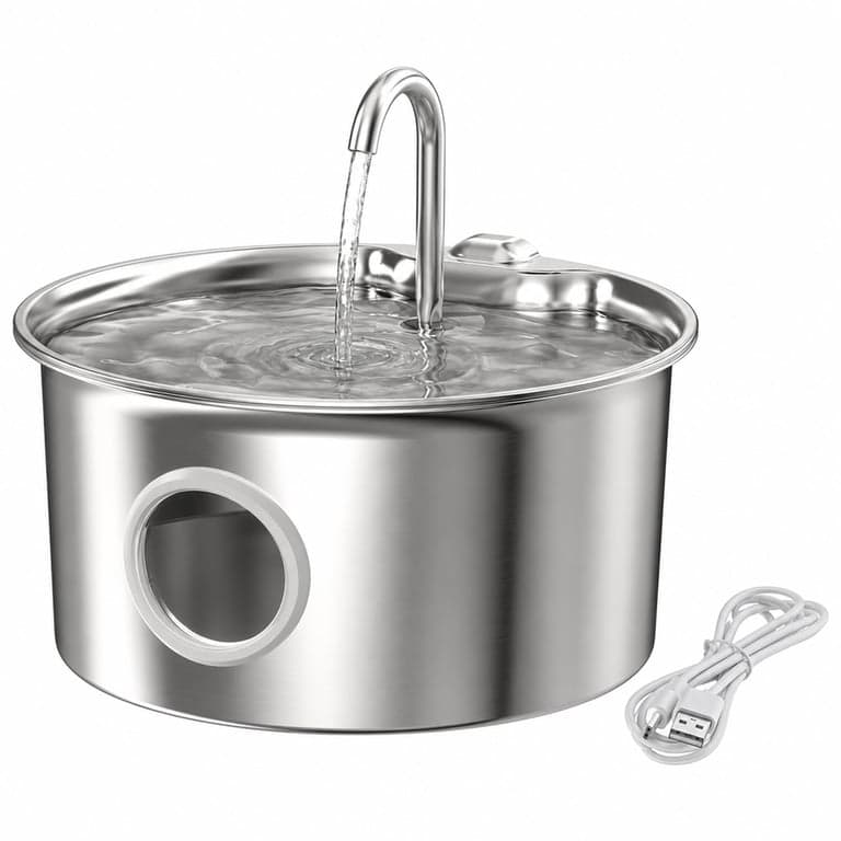 Fântână de apă pentru pisici ATMZIQXR din oțel inoxidabil 2,6 L - Fântână automată silențioasă cu nivel vizibil al apei — Fără cartuș de filtrare (stare: vezi a 2-a poză)