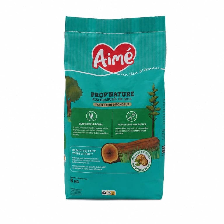 Așternut din granule de lemn pentru animale mici Aimé Prop'Nature, pentru iepuri și rozătoare, 10 L – lemn natural — utilizat (stare: vezi a 2-a fotografie)