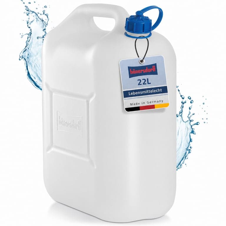 Canistră de apă hünersdorff ECO 22 litri, albastră, cu capac de siguranță, alb – incomplet — Țeava de scurgere lipsește (stare: vezi poza 2)
