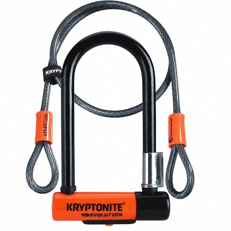 Antifurt U Kryptonite Evolution Mini-7 cu cablu KryptoFlex 410, toartă din oțel călit de 13 mm, dublu mecanism de închidere — Suport lipsă (stare: vezi a 2-a imagine)