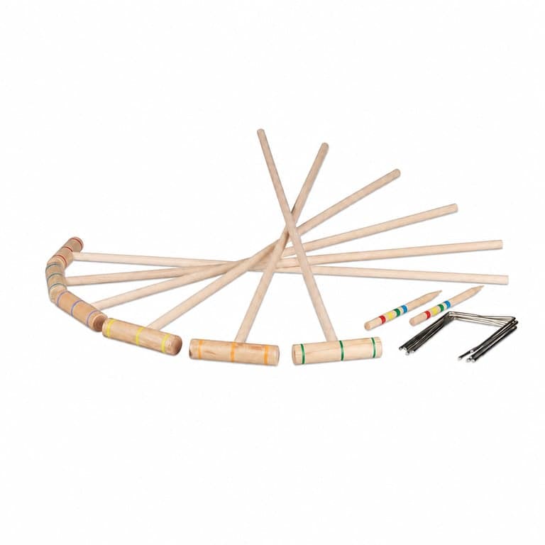 Set de joc Croquet Relaxdays pentru 6 jucători, pentru copii și adulți, cu crose din lemn — Bilele lipsesc (stare: vezi a 2-a imagine)