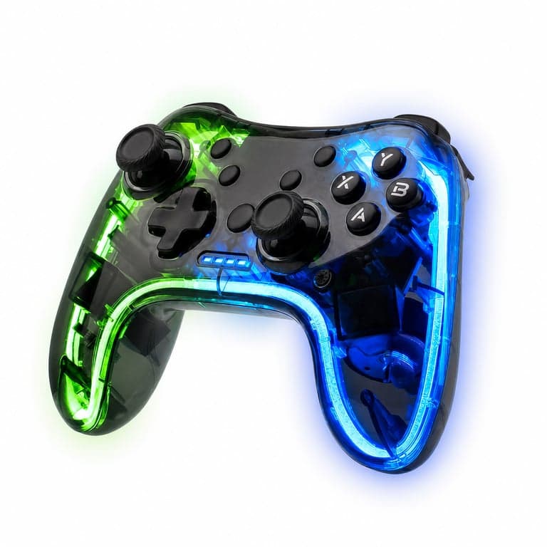 Gamepad profesional transparent Mars Gaming MGPC cu feedback haptic dual — Produs fără ambalajul original (stare: vezi a 2-a imagine)