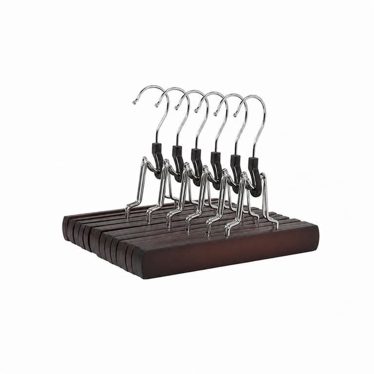 Umerașe din lemn pentru pantaloni Amazon Basics, roșu cireșiu, 25x16,5 cm, cu clips, set de 6 bucăți (fracțiune dintr-un pachet de 10)