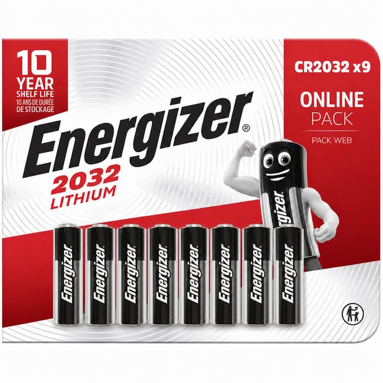 Baterie Litiu tip pastilă Energizer CR2032 3V - 9 buc. - Pentru AirTag, brelocuri și dispozitive medicale - 10 ani durată de conservare - Ambalaj protejat împotriva accesului copiilor