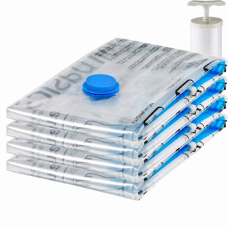 Set de 5 Saci de Vidat Amazon Basics pentru Haine, Fără Pompă, Mărime Jumbo, cu Fermoar, Transparenți (100x76 cm), Saci de Depozitare Ermetici