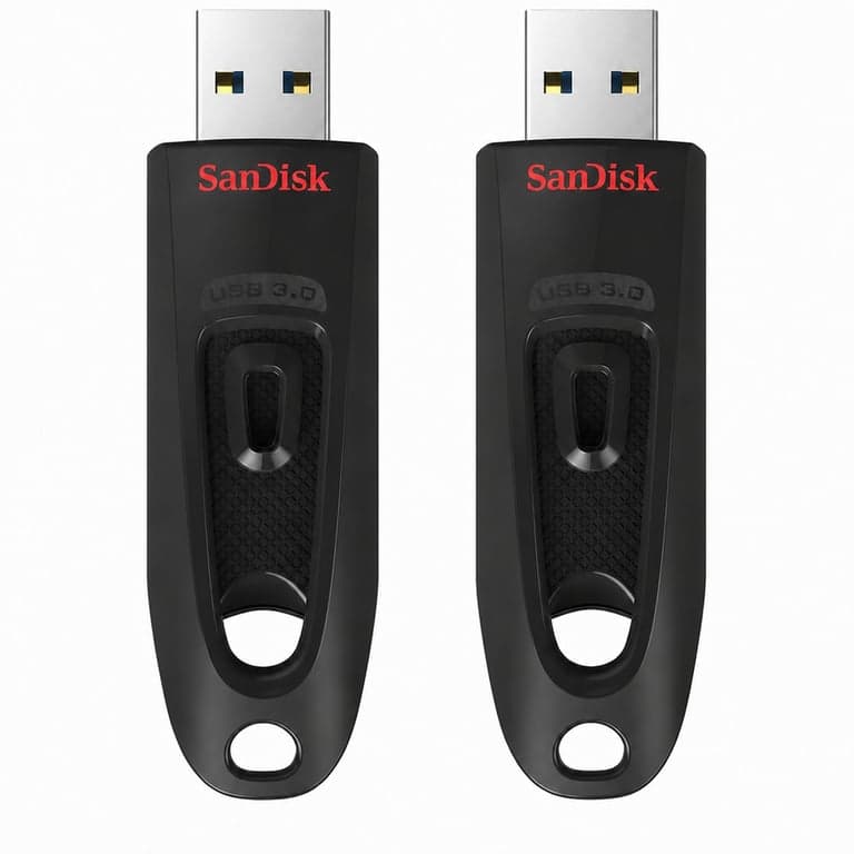 Stick USB SanDisk Ultra 3.0 64 GB, negru, disponibil 2 bucăți (în loc de pachet), viteză de transfer 130 MB/s, cu protecție prin parolă