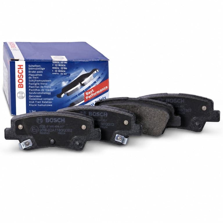 Set plăcuțe de frână spate Bosch BP1478 – 4 bucăți, fără cupru, certificate ECE-R90, uzură redusă – prezintă o ușoară uzură (stare: vezi a 2-a imagine)