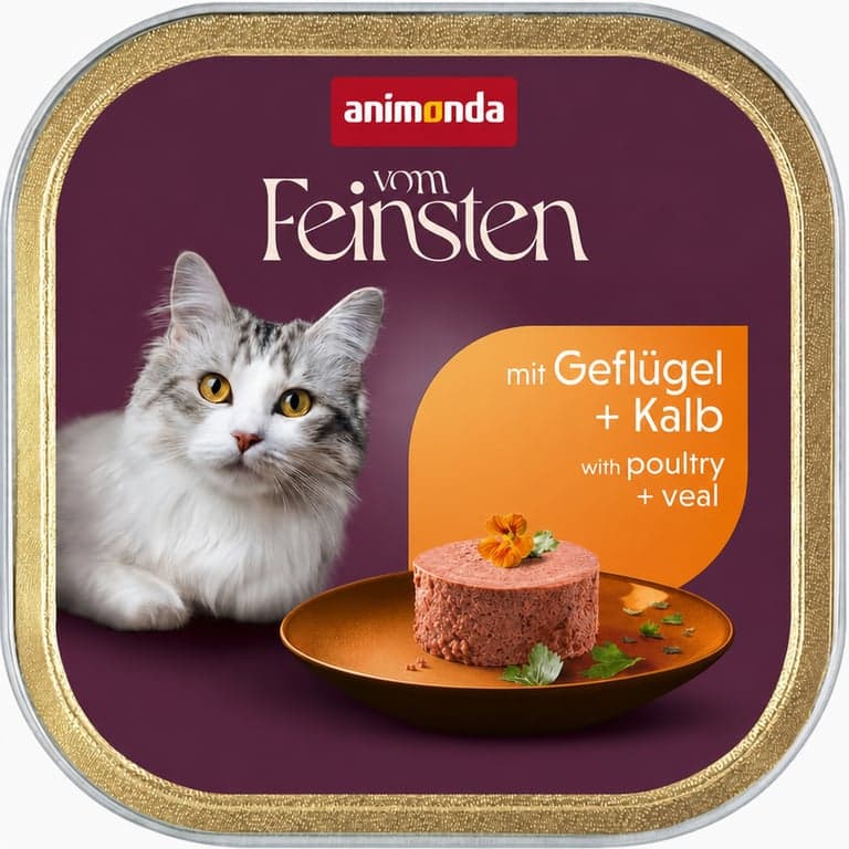 Hrană umedă pentru pisici animonda Vom Feinsten cu pasăre și vițel, fără cereale, 100 g, 1 buc (parte dintr-un set)