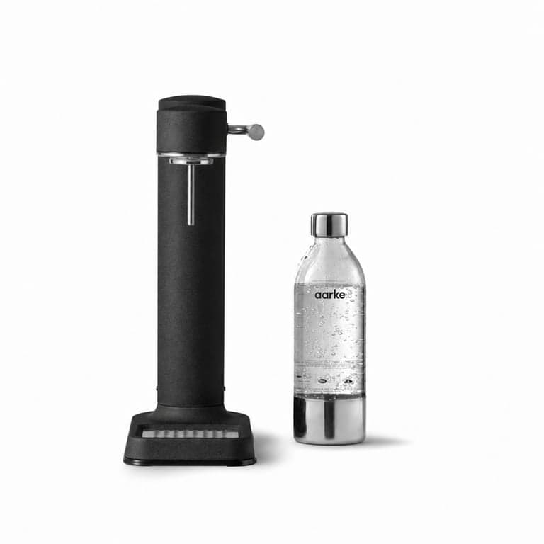 Aparat de carbonatare a apei Aarke Carbonator 3, oțel inoxidabil negru mat, 1x fără BPA — Lipsește una dintre sticle (stare: vezi a 2-a fotografie)