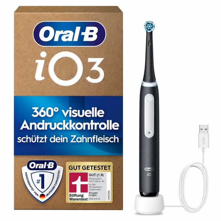 Periuță de dinți electrică Oral-B iO Series 3, negru, tehnologie rotativă-oscilantă, protecția gingiilor – fără capăt de periuță (stare: vezi a 2-a imagine)