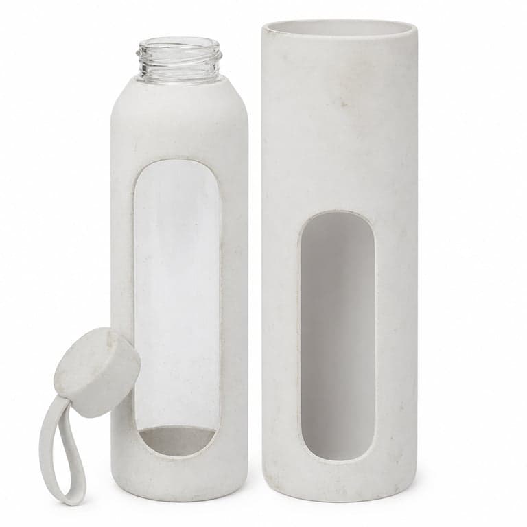 Sticlă de băut motivațională din sticlă borosilicată Wessper B1, 1 l, alb - Utilizat, exterior murdar (stare: vezi a 2-a imagine)