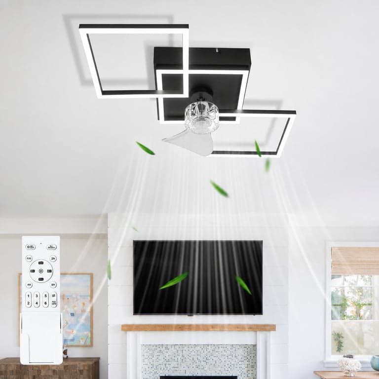 Ventilator de tavan cu LED Homefire Modern — defect, funcționează parțial: una dintre palele ventilatorului este ruptă (stare: vezi a doua imagine)