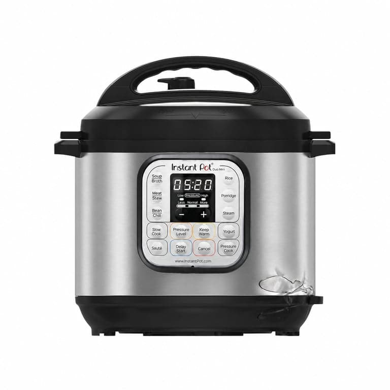 Oală multifuncțională electrică sub presiune Instant Pot Duo Mini 3L – defectă, parțial funcțională: deteriorată, cu capacul din spate îndoit (stare: vezi a doua imagine)