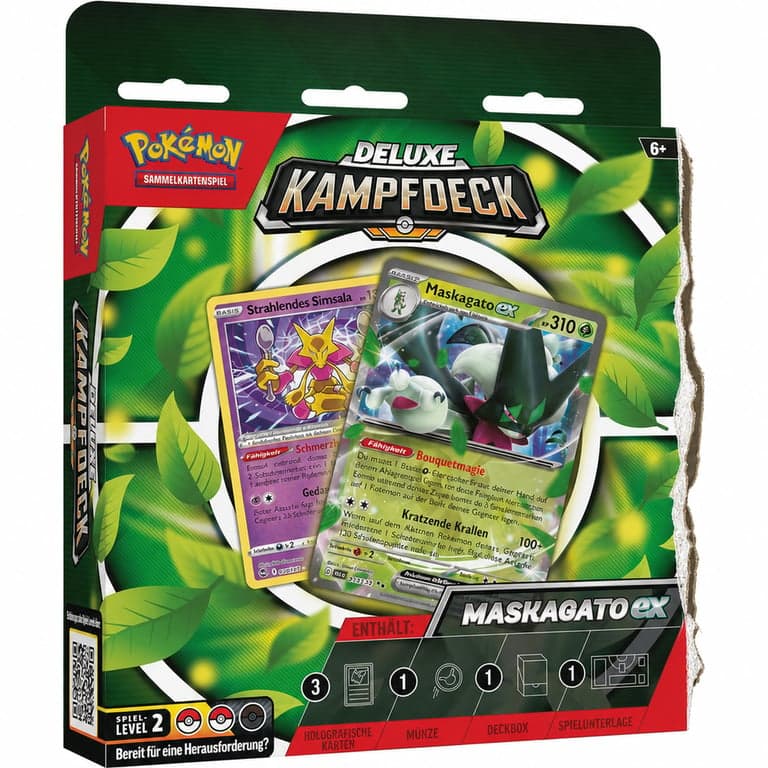 Pachet de Luptă Deluxe pentru Jocul de Cărți de Schimb Pokémon Maskagato-ex – Pachet de 60 de cărți gata de joc, cu cărți holografice, cutie pentru pachet și