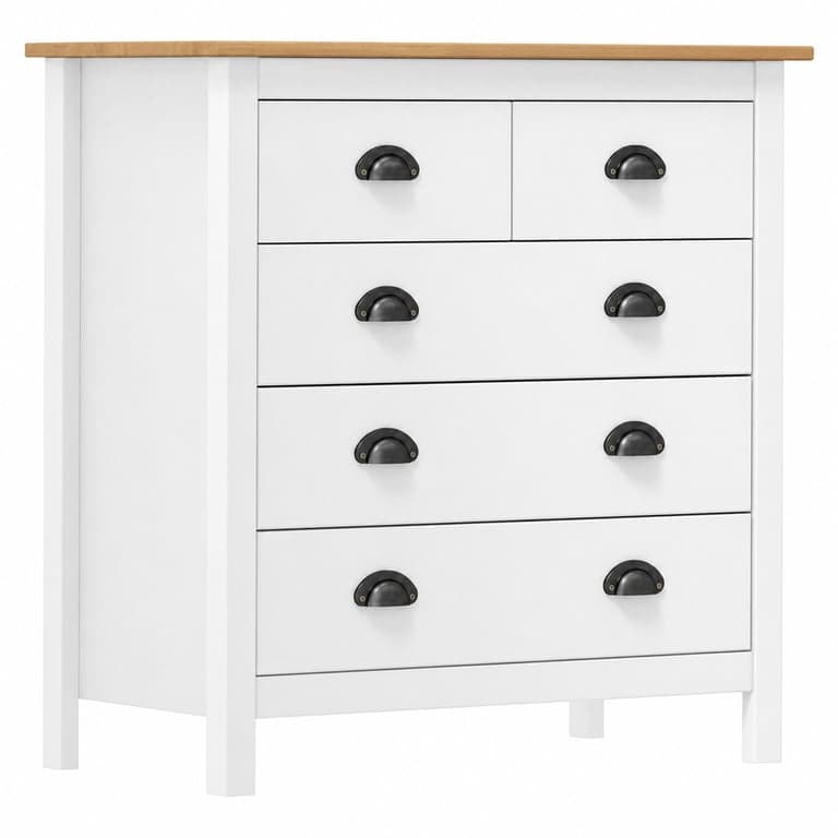 Comodă vidaXL Hill, lemn masiv de pin, alb, 79x40x80 cm — defect, funcționează parțial: componentă deteriorată în ambalaj (stare: vezi a 2-a imagine)