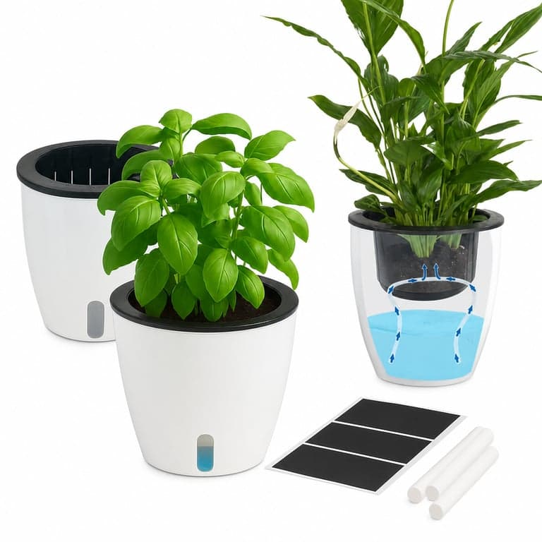 Set de 15 ghivece cu auto-udare Maximex, Ø 13 x 13,5 cm, cu rezervor de apă — Fără etichete pentru plante (stare: vezi a 2-a imagine)