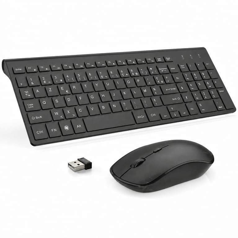 Set tastatură și mouse wireless JOYACCESS, 2.4 GHz, ultra-subțire — Urme ușoare de uzură pe baza mouse-ului (stare: vezi poza nr. 2)