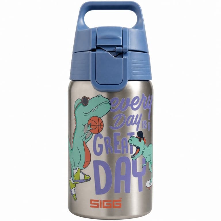 Sticlă pentru copii SIGG Shield One Great Day din oțel inoxidabil 0,5 L — defectă, funcționează parțial: sistemul de închidere al capacului este rupt (stare: vezi poza 2)