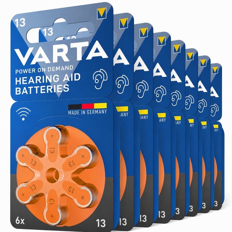 Baterii pentru aparate auditive VARTA Power on Demand Tip 13, Portocalii, 40 bucăți, fabricate în Germania