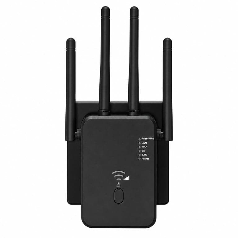 Amplificator Semnal WiFi 1200 Mbps Dual-Band 2.4GHz și 5GHz, Repetitor WiFi cu 4 Antene Externe, Port LAN/WAN, Compatibil cu toate dispozitivele WLAN