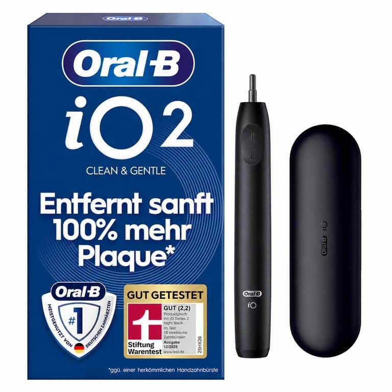 Periuță de dinți electrică Oral-B iO Series 2, Negru - 3 moduri de curățare, etui de călătorie, design Braun — fără capăt de periuță (stare: vezi a 2-a imagine)