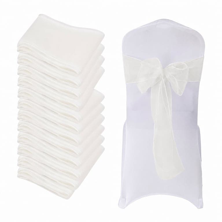 Bandă de fundă pentru scaun din organza Ziyonix, albă, 18 bucăți - Fundă decorativă pentru scaune de nuntă, pentru aniversări și petreceri