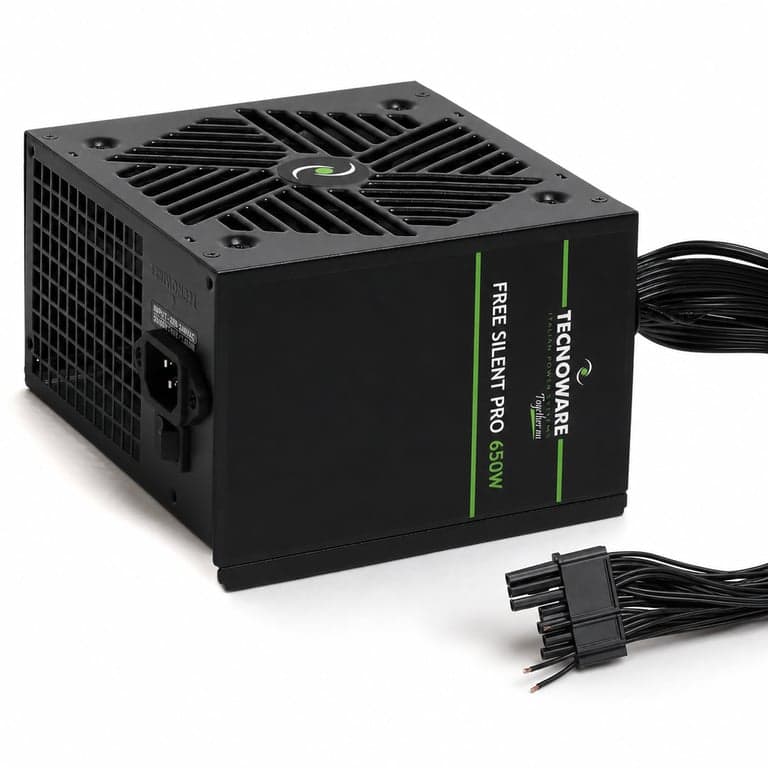 Tecnoware Free Silent Pro 650W ATX — defect, funcționează parțial: 2 cabluri s-au desprins din conectorul cu 24 de pini (stare: vezi a doua imagine)