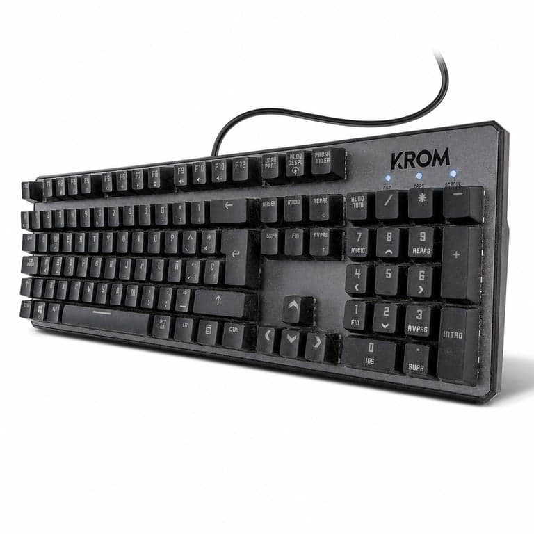 Tastatură de gaming mecanică KROM Kernel – Layout spaniol, LED RGB — tastatură cu praf și fire de păr (stare: vezi a 2-a imagine)