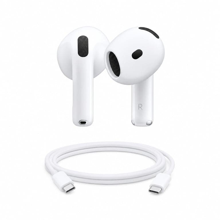 Căști Bluetooth Apple AirPods 4 cu anulare activă a zgomotului, sunet adaptiv, carcasă de încărcare USB-C — alocate contului (stare: vezi a 2-a imagine)