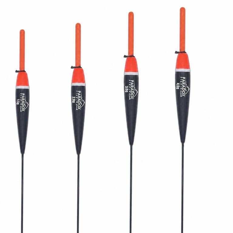 Set Plutitoare Paradox Fishing 4 buc – Set plute de pescuit cu gramaje mixte: 1,5g, 2g, 3g, 4g (Incomplet, fără pluta de 5g)
