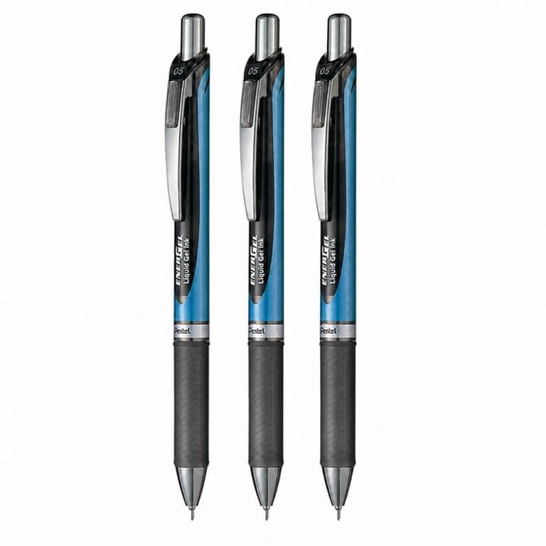 Set de 3 pixuri cu gel Pentel EnerGel XM Click BLN75, cerneală neagră, vârf 0,5 mm