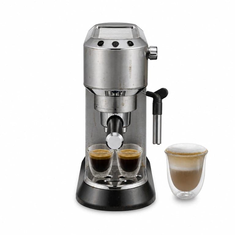 Espressor De'Longhi Dedica Style EC685.M cu sistem manual de spumare a laptelui, 15 bari — Prezintă urme de utilizare în mai multe locuri (stare: vezi poza a 2-a)