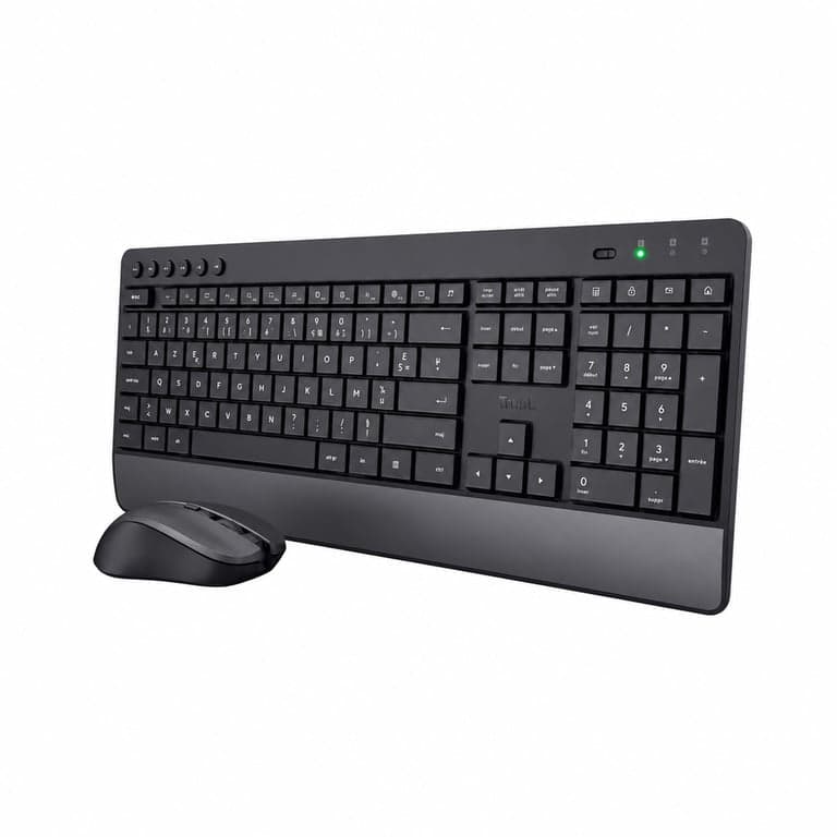 Set tastatură și mouse wireless Trust Trezo, layout francez AZERTY — lipsește stick-ul Bluetooth (stare: vezi a 2-a imagine)