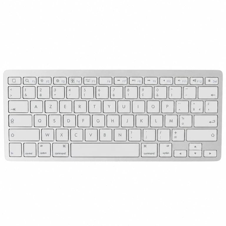 Tastatură Bluetooth Bluestork KB Mini Mac, layout francez AZERTY, alb-argintiu — lipsește stick-ul Bluetooth (stare: vezi a 2-a imagine)