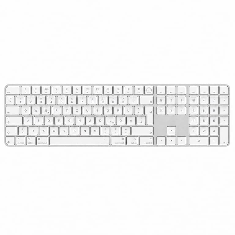 Apple Magic Keyboard cu Touch ID și tastatură numerică pentru Mac cu cip Apple – Dispunere germană – Alb — Zgâriat (stare: vezi imaginea 2)