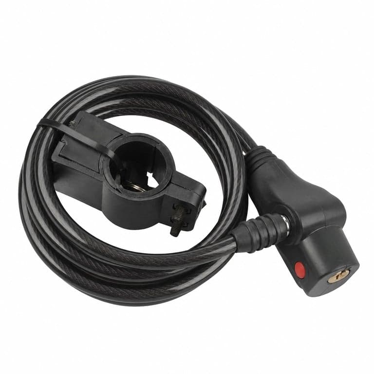 Lacăt spiralat pentru bicicletă Fischer, 180 cm, 8 mm, negru, cu 2 chei și suport de cadru – incomplet — fără carcasa încuietorii (stare: vezi a 2-a imagine)