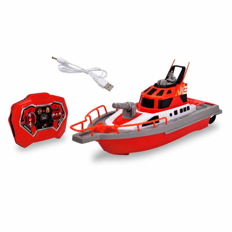 Barcă de pompieri cu telecomandă Dickie Toys 201107000 cu funcție de pulverizare a apei, 3 canale, 27 MHz – fără cablu de încărcare (stare: vezi a 2-a imagine)