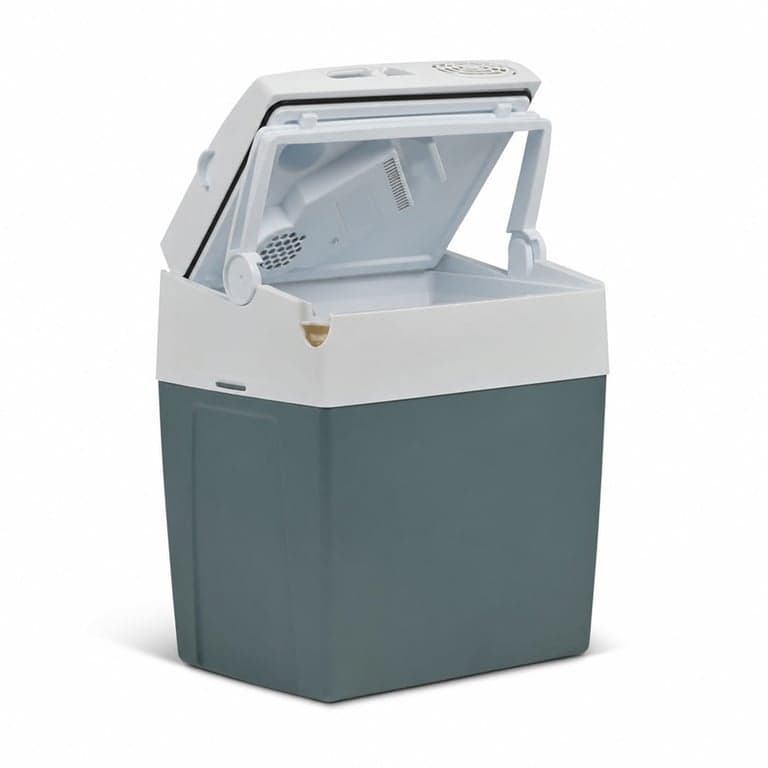 Geantă frigorifică electrică Mobicool ME27, 26 L, gri — Capacul este rupt la balamaua de pe o parte (stare: vezi a 2-a poză)
