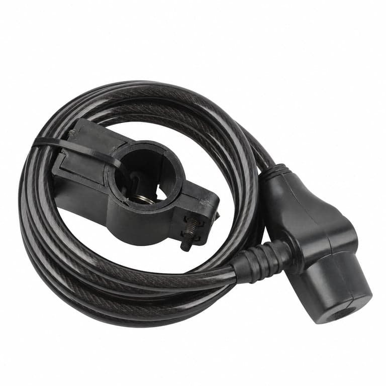 Antifurt spirală pentru bicicletă Fischer 180 cm, diametru 8 mm, negru, cu suport pentru cadru și două chei