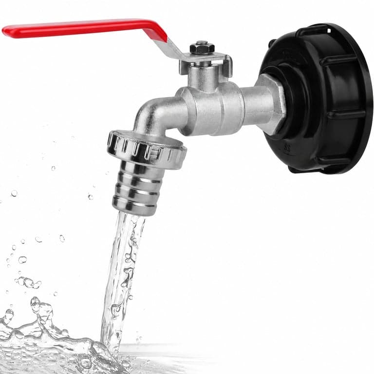 Robinet pentru rezervor IBC HOTUT 3/4 inch, adaptor S60x6, alamă, 1000 litri — fără adaptor și racord pentru furtun (stare: vezi a 2-a imagine)