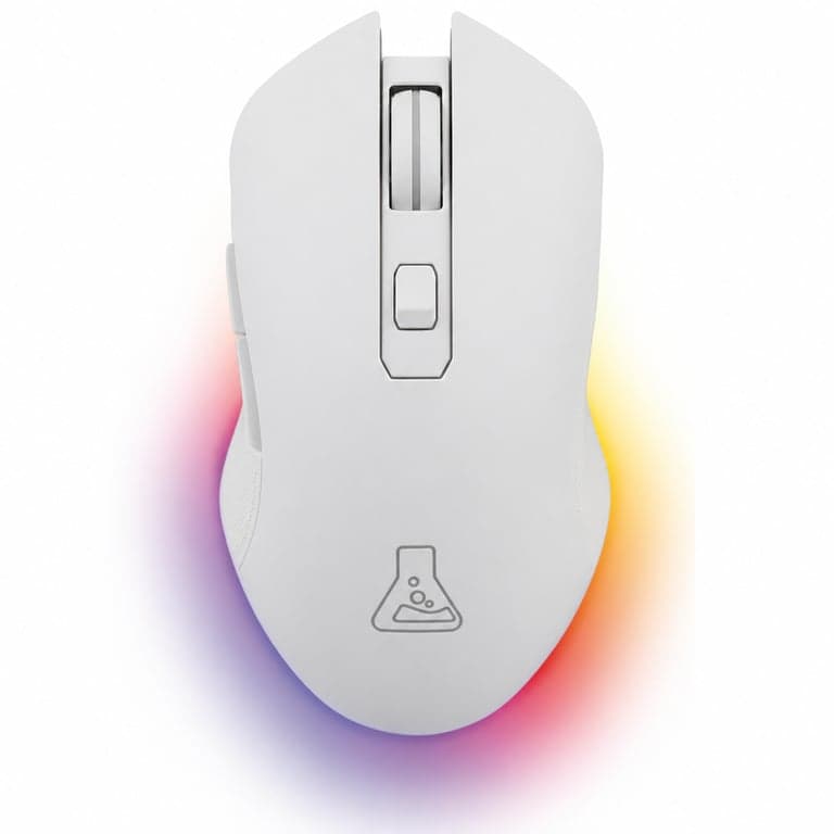 Mouse gaming wireless THE G-LAB Kult Helium alb, 6400 DPI, iluminare RGB în 7 culori, 7 butoane, ambalaj incomplet, fără dongle USB