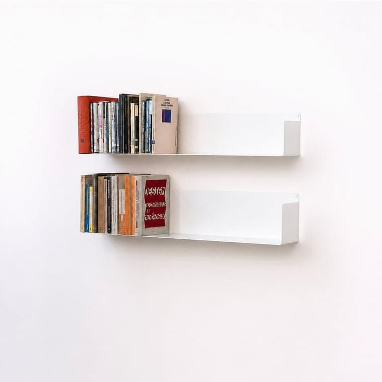 Raft de perete suspendat TEEbooks din oțel, alb, 60x15x15 cm, cu fixare invizibilă, Made in Italy, set de 2 bucăți