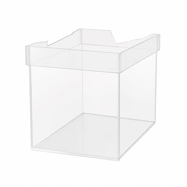 Vitrină din acril transparent TUKA-i-AKUT TKD8254, 30x30x30 cm, formă de cub cu 5 fețe — Capacul este fără crăpături (stare: vezi a 2-a fotografie)