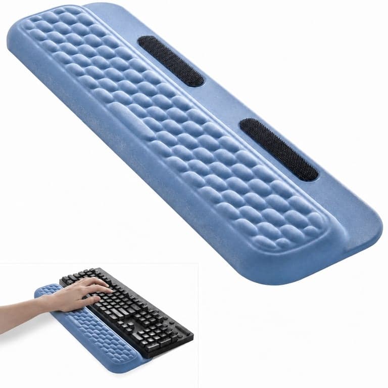 Suport pentru încheietura mâinii VAYDEER din spumă cu memorie pentru tastatură, cu stickere – Albastru cer, mărimea L — Suportul pentru încheietura mâinii este ușor uzat (stare: vezi imaginea 2)