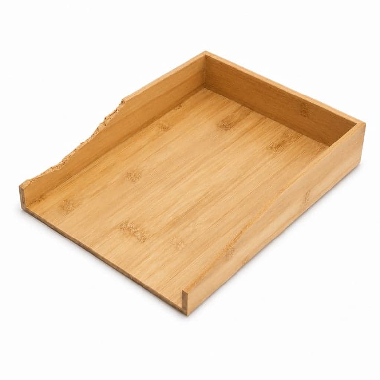 Tavă pentru documente Relaxdays din bambus pentru acte A4, 6x25x33 cm — defectă, funcționează parțial: O latură este ruptă (stare: vezi poza a 2-a)