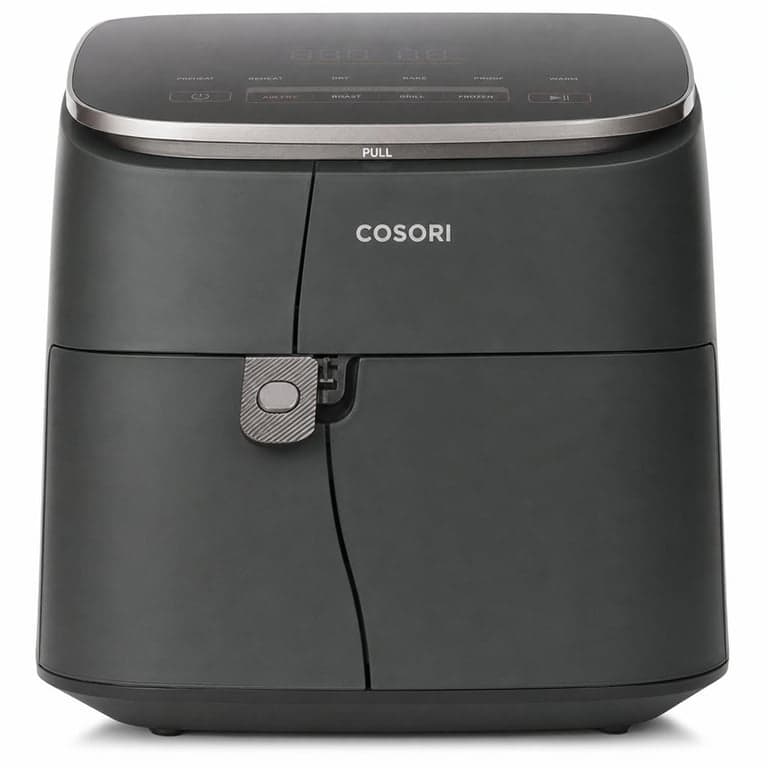 Friteuză cu aer cald COSORI TurboBlaze XXL 6L, 9 în 1, DC — defectă, funcționează parțial: două piese din partea frontală sunt rupte (stare: vezi imaginea a 2-a)