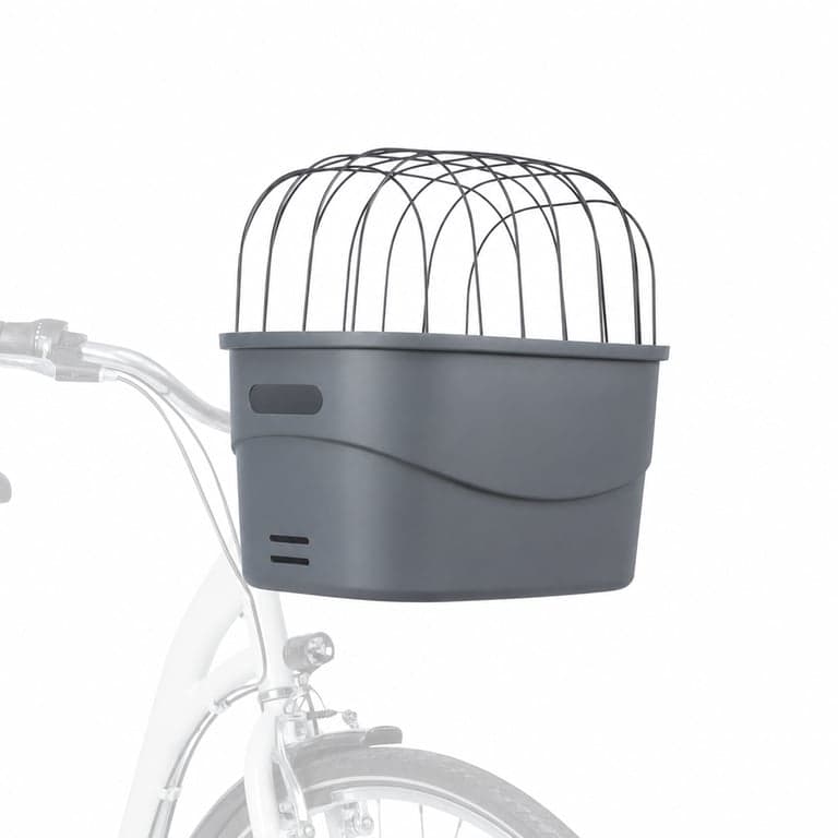 TRIXIE 13096 Coș de bicicletă pentru câini, pentru ghidon, din plastic și grilaj metalic, 42x39x30 cm, gri, max. 5 kg — sistem de prindere (stare: vezi a 2-a fotografie)